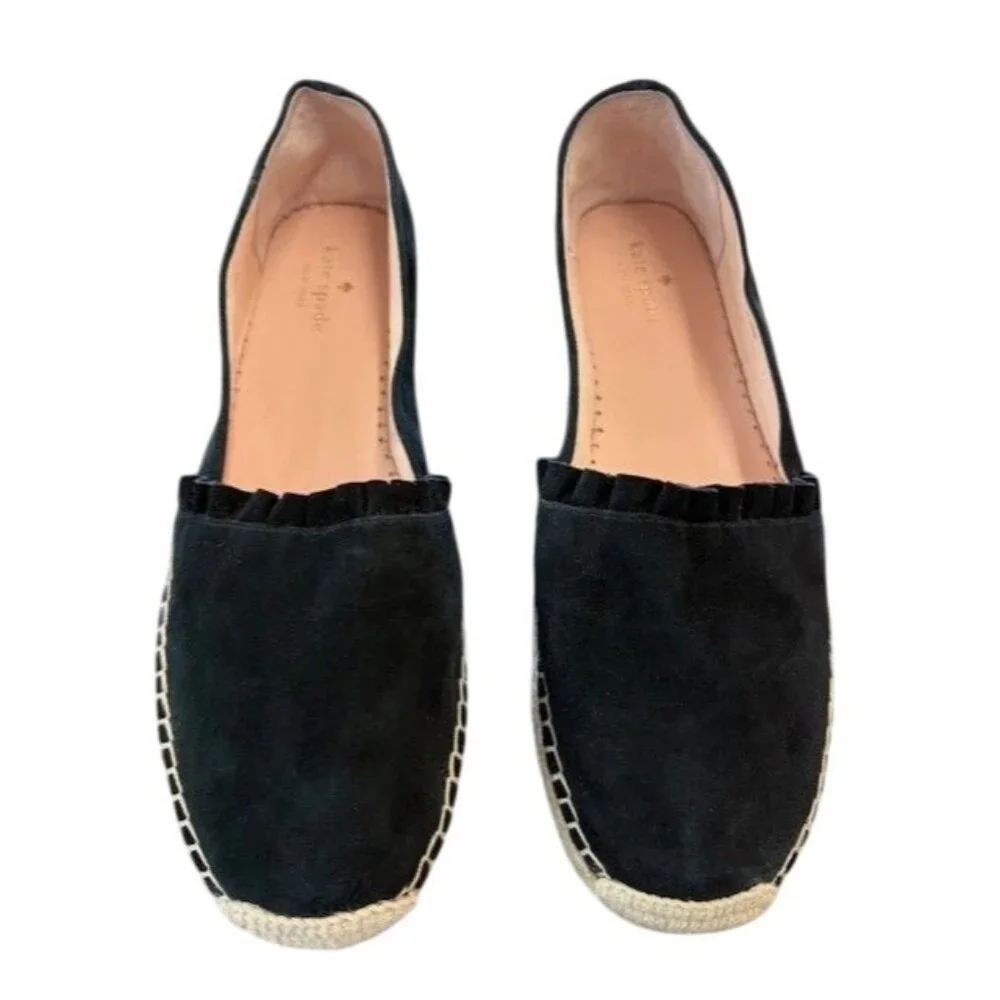 Kate Spade Black Suede Leather‎ Espadrille Flats Womens Size 10M